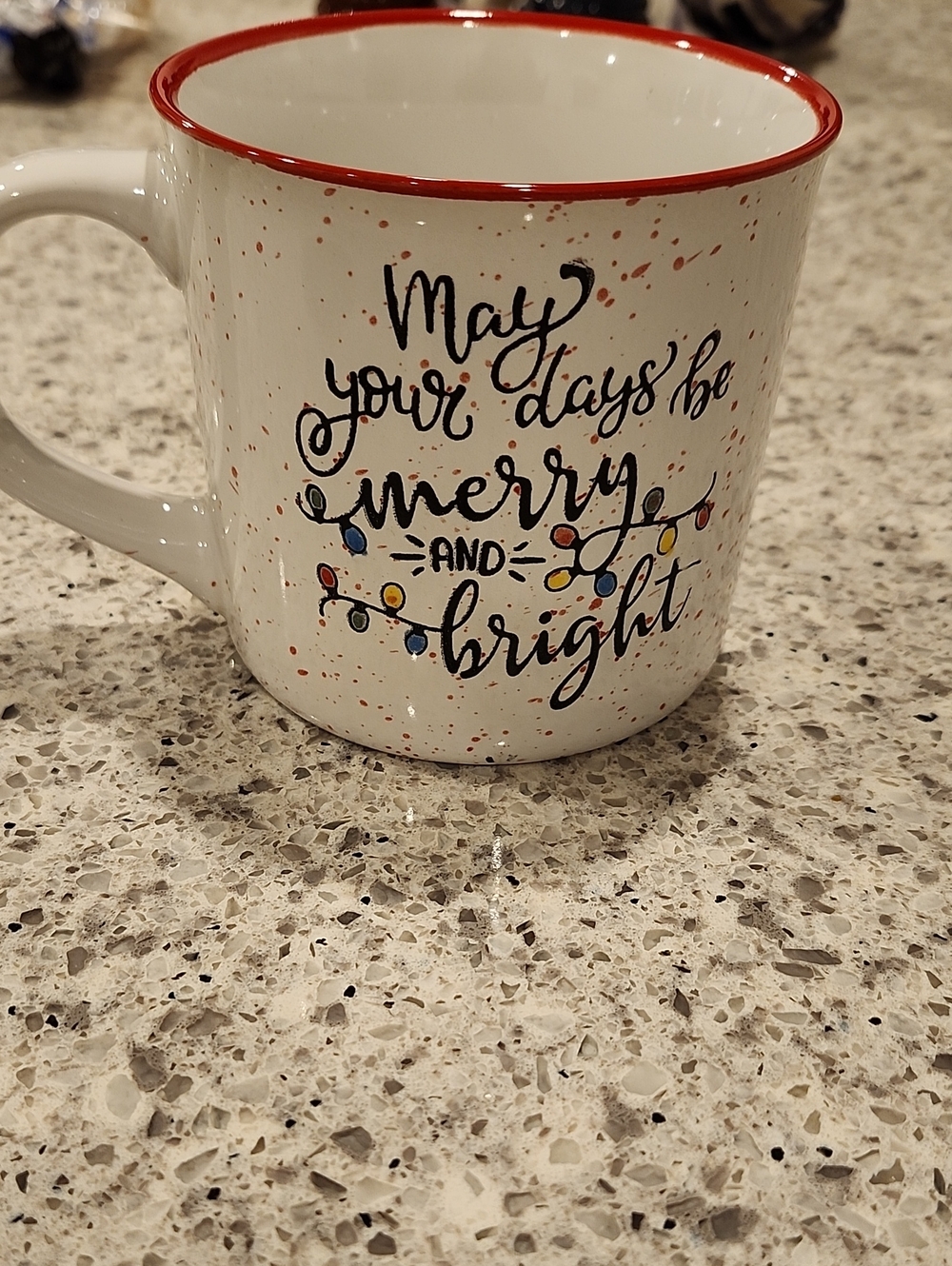 White and Red Holiday Mug - Merry and Bright Ceramic Coffee Cup